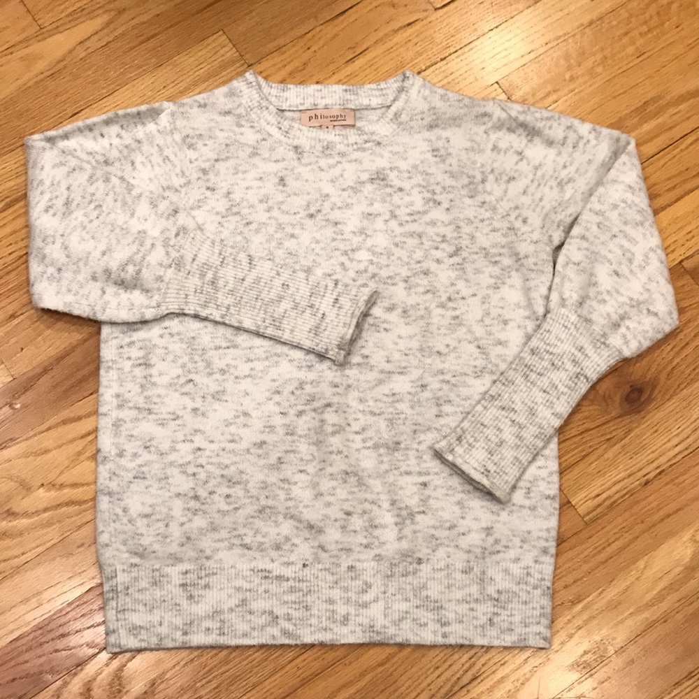 Anthropology PHILOSOPHY White & Gray Ballon Sleeve Sweater Sz S